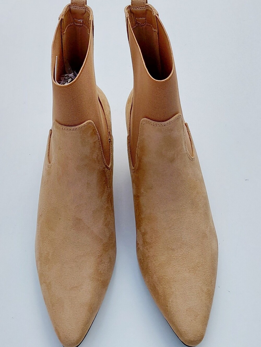 COUTGO Women’s Faux Suede Tan Kitten Heel Pointed Toe Ankle Boots - Sise 8